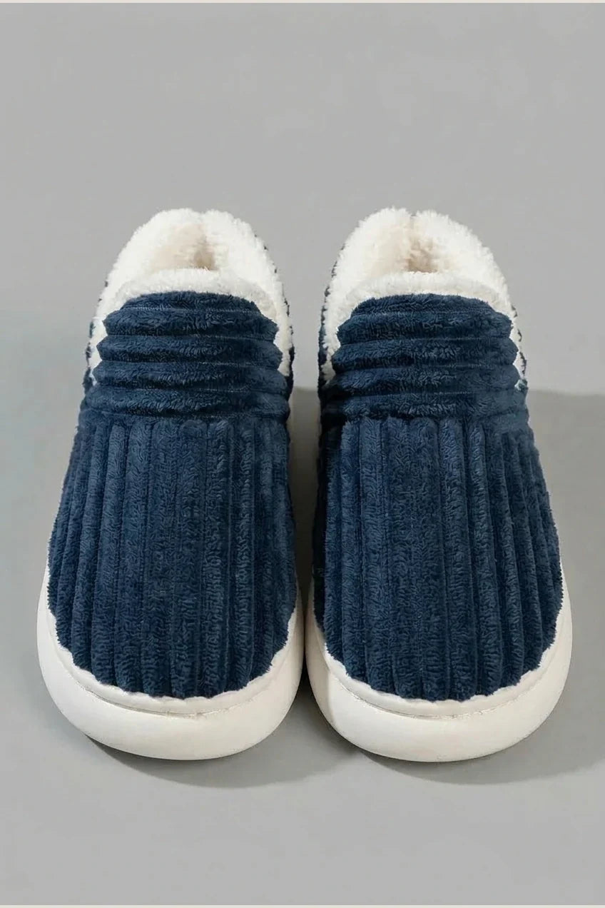 Autumn Winter Corduroy Slippers, Chunky Heel Fleece-Lined Warm Home Shoes, Thick Sole Couple Style Slides — variant_front