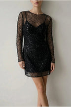 Phoebe | Women's Sequin Mesh Long-Sleeve Autumn Dress Mini Party — variant_front