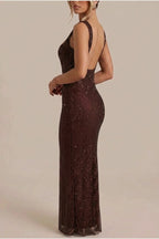 Olivia | Women's Sleeveless Sequin Maxi Evening Gown Square Neck — variant_front