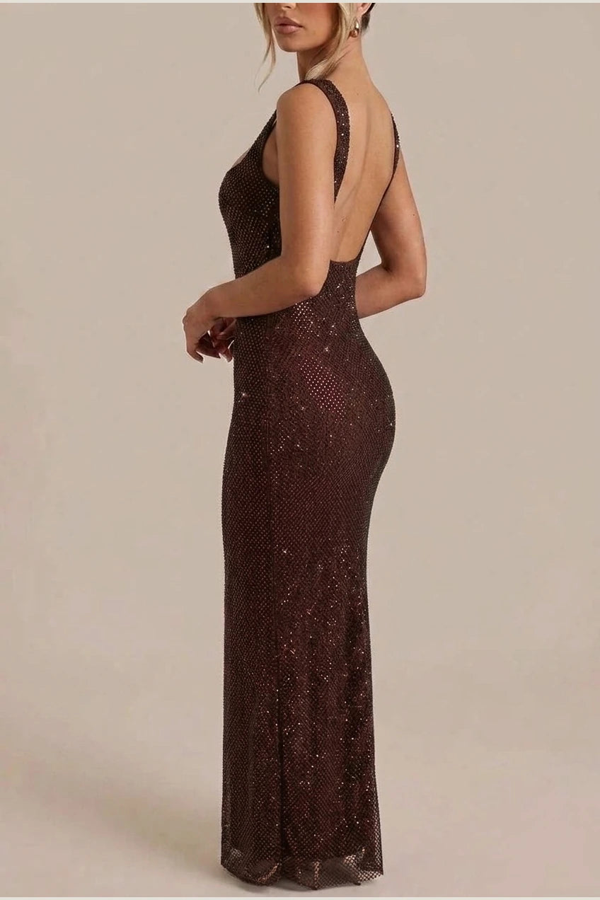 Olivia | Women's Sleeveless Sequin Maxi Evening Gown Square Neck — variant_front