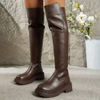 Flat Over The Knee Leather Boots with Chunky Platform Sole — variant_front