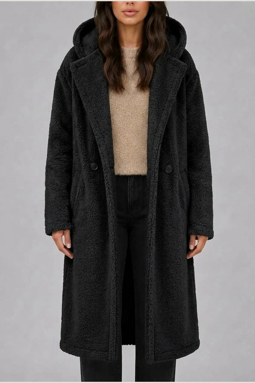 Women’s Long Hooded Teddy Coat – Oversized Borg Winter Coat — variant_front