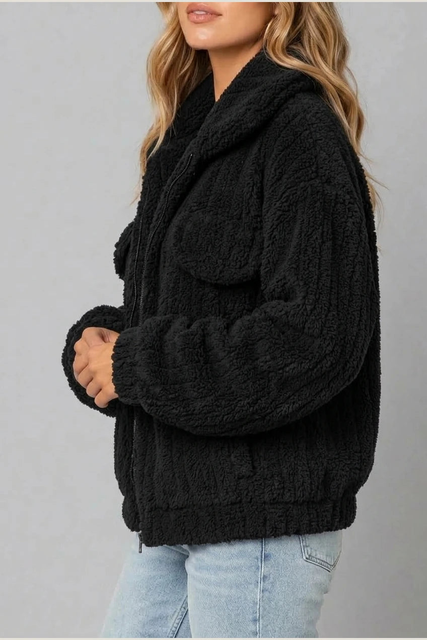 Montarello Women's Teddy Jacket Borg Collared Zip Up — variant_front
