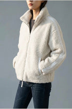 Teddy Zip Up Jacket with Stripe Detail for Women — variant_front