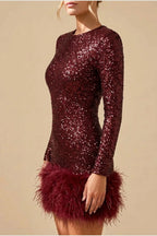 Mini Dress Women - Sequin Trim Dress with Feather Trim — variant_front