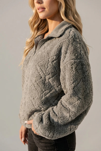 Women's Zip-Neck Fleece Pullover with Textured Finish — variant_front