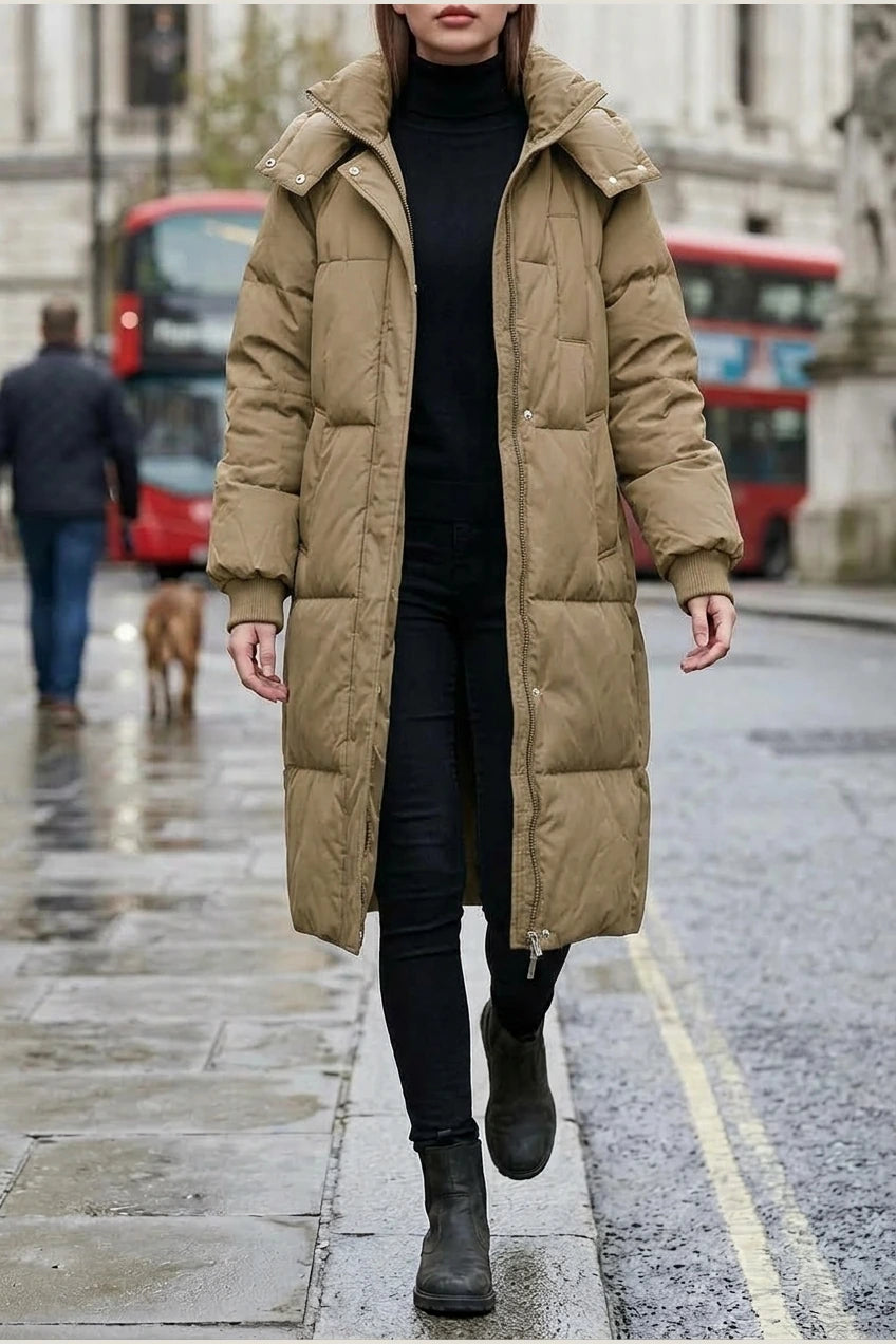 Gina™ - Classic Hooded Long Puffer Coat — variant_front