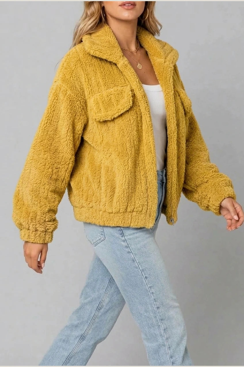 Montarello Women's Teddy Jacket Borg Collared Zip Up — variant_front