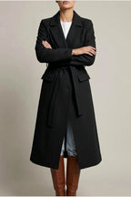 Women's Long Coat Wool Blend Belted Structured Tailored Fit Office — variant_front