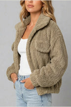 Montarello Women's Teddy Jacket Borg Collared Zip Up — variant_front