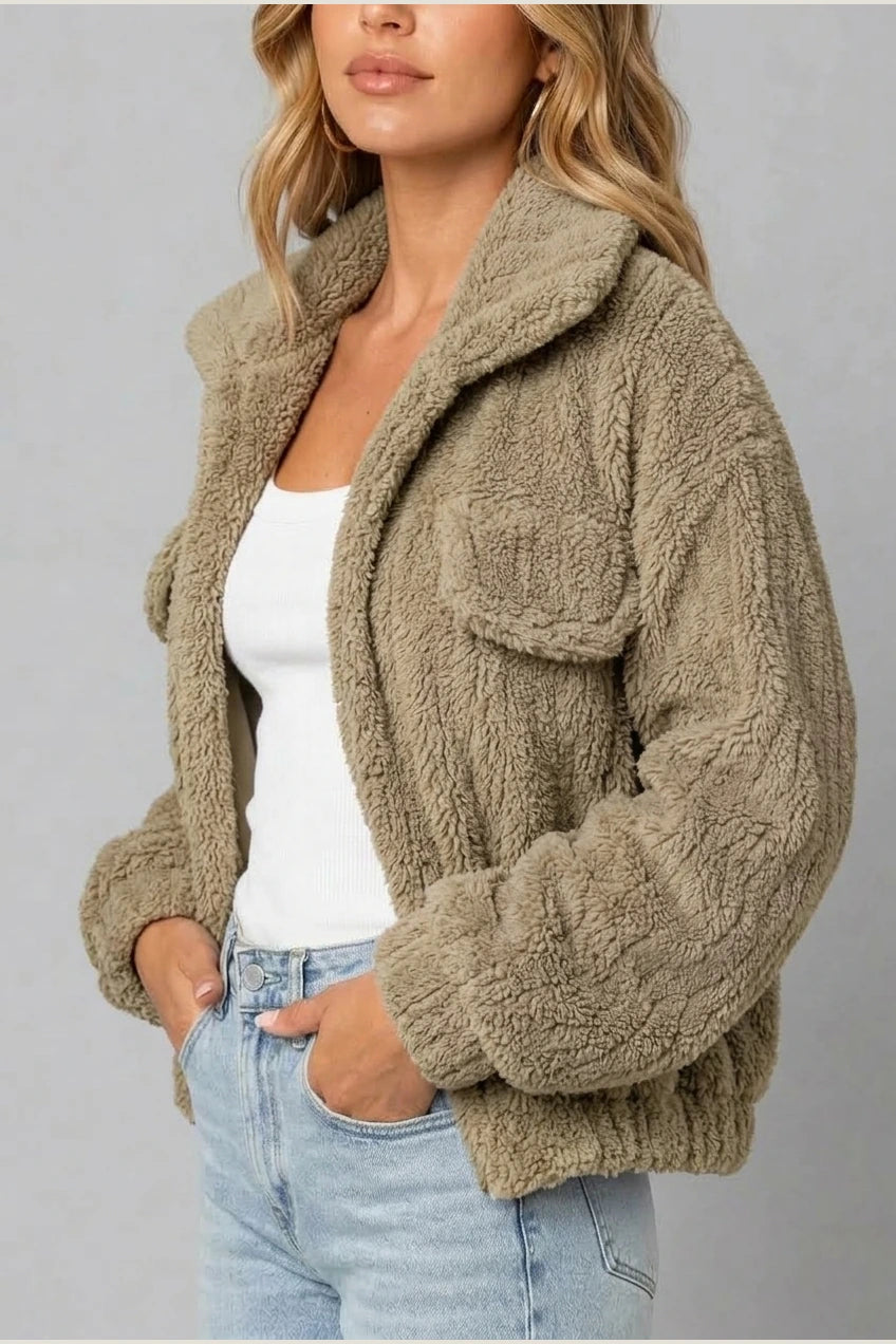 Montarello Women's Teddy Jacket Borg Collared Zip Up — variant_front