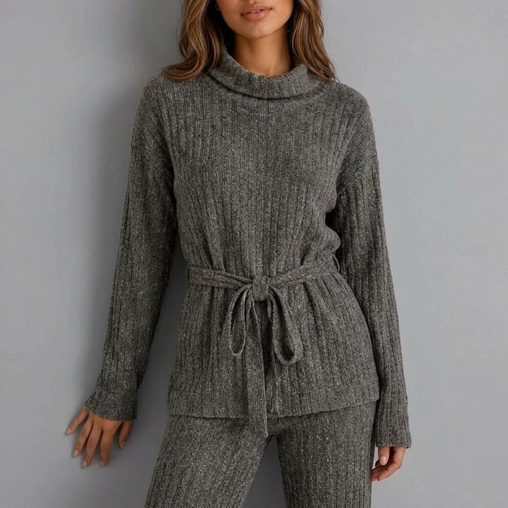 Women’s Knitted Two-Piece Set – Roll Neck Jumper & Wide Leg Trousers Outfit — variant_front