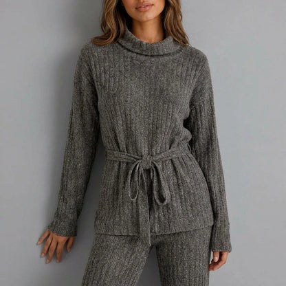 Women’s Knitted Two-Piece Set – Roll Neck Jumper & Wide Leg Trousers Outfit — variant_front