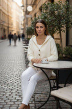Relaxed Hooded Cardigan with Button Front and Ribbed Cuffs — variant_front