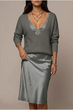Montarello Women's Satin-Look Midi Dress Knit Co-Ord Set — variant_front