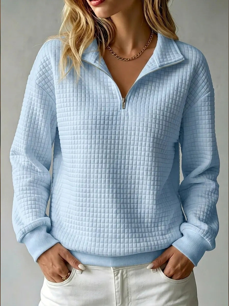 Half Zip Sweatshirt Quilted Texture Collar, Relaxed Fit — variant_front