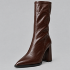 Women’s Pointed Toe Knee-High Boots with Chunky Block Heel — variant_front