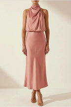 Scarlett | Women's Off-Shoulder Midi Cocktail Party Dress Cotton Blend — variant_front