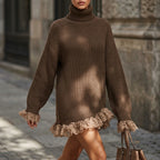 Ribbed Knit Formal Oversized Mini Dress with Roll Neck for Women — variant_front