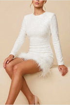 Mini Dress Women - Sequin Trim Dress with Feather Trim — variant_front