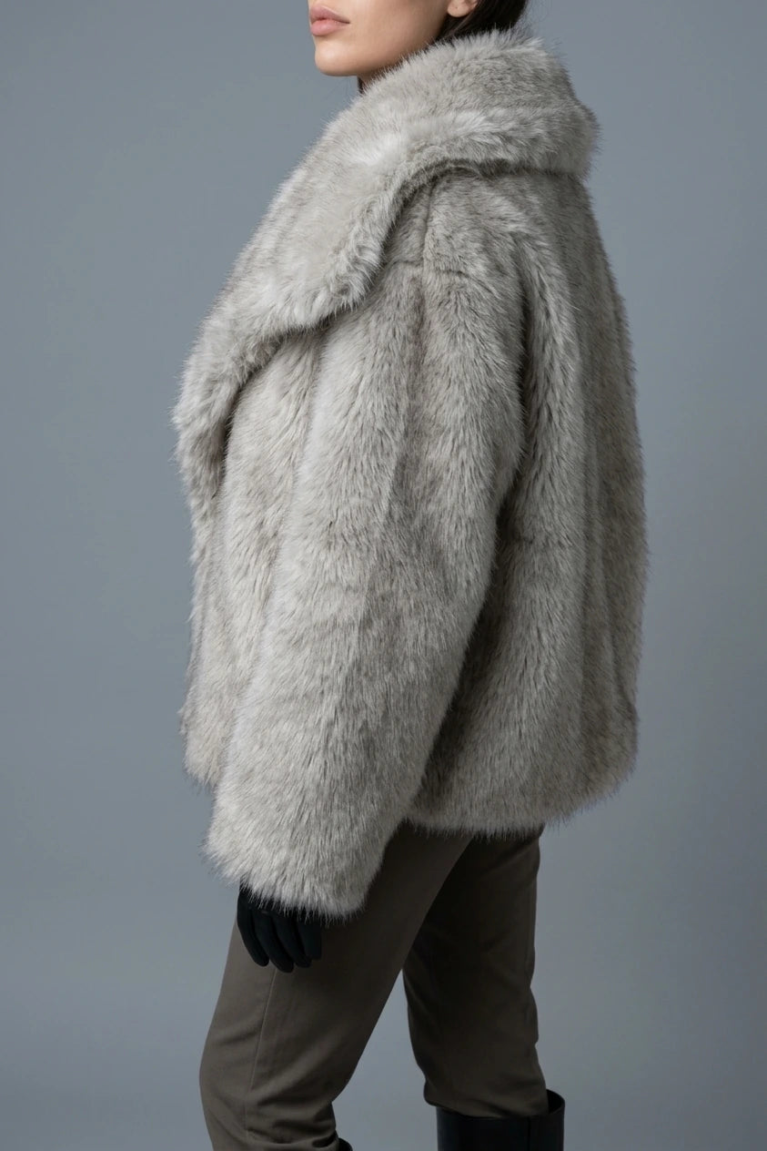 Women's Faux Fur Jacket with Collar and Long Sleeves — variant_front