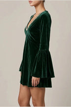 Mini Dress Women - Velvet Mini Dress with V-Neckline — variant_front