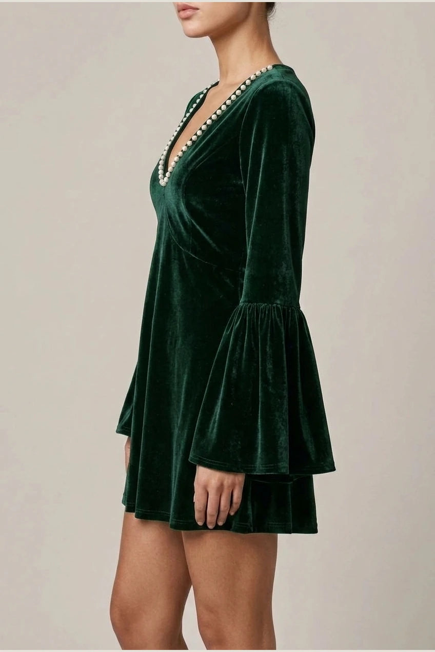Mini Dress Women - Velvet Mini Dress with V-Neckline — variant_front