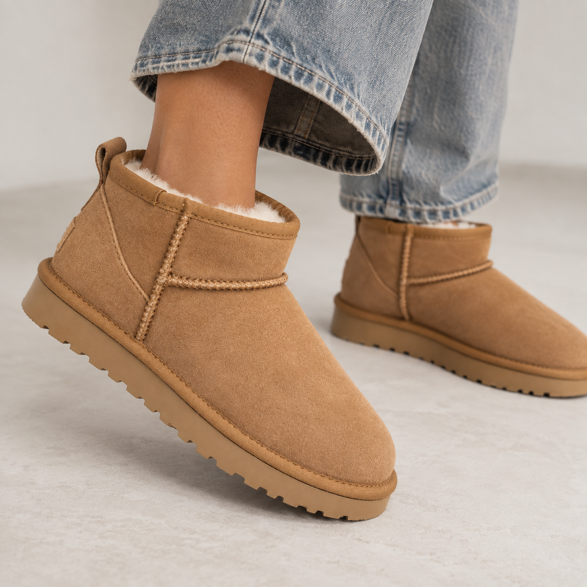 Women’s Suede Ankle Boots | Warm Fur Lined Winter Shoes with Grip — variant_front