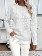 Chunky Cable Knit Sweater with Crew Neck and Ribbed Cuffs — variant_front