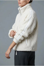 Teddy Zip Up Jacket with Stripe Detail for Women — variant_front