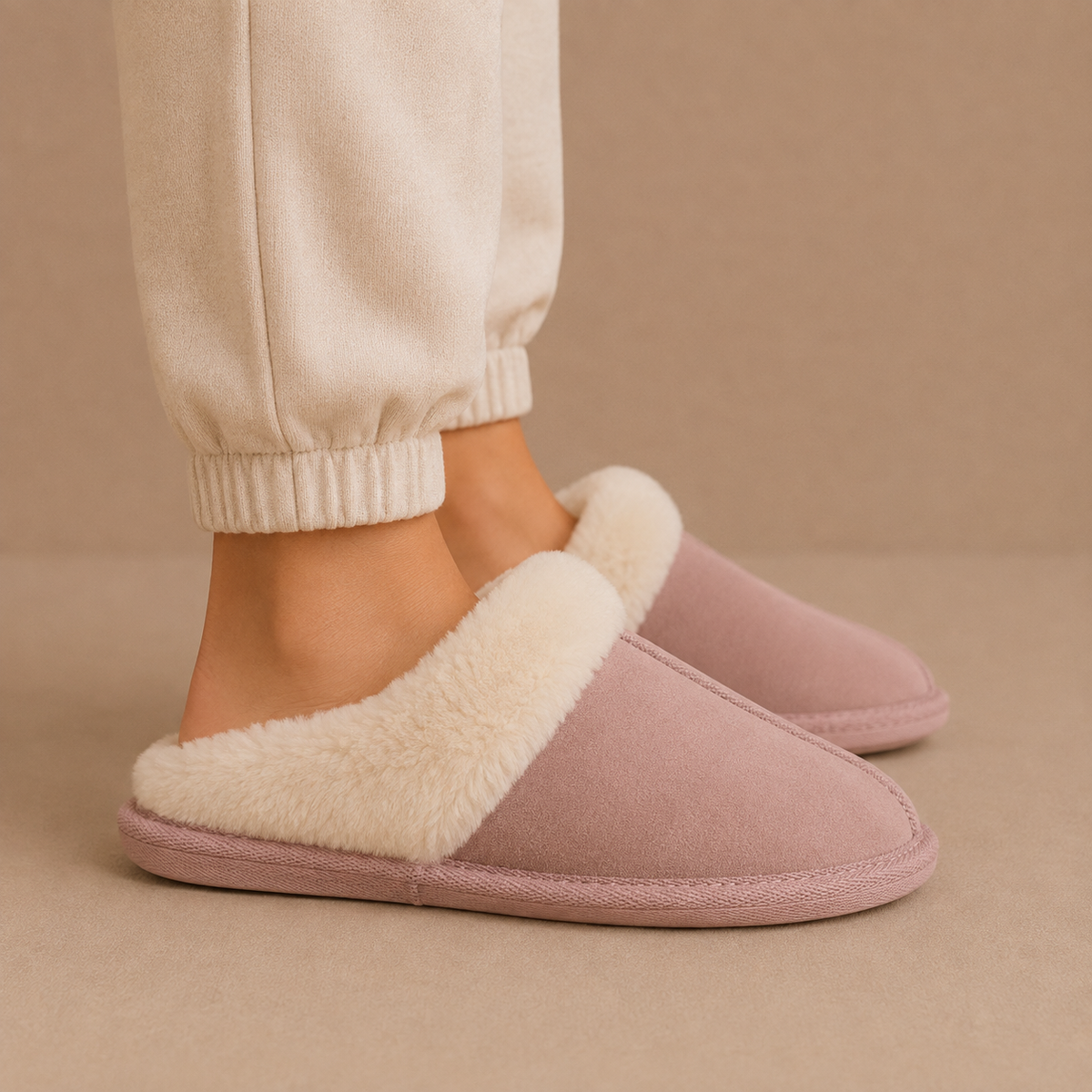 Women’s Suede Mule Slippers – Warm Fur Lined Indoor House Shoes — variant_front