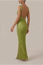 Olivia | Women's Sleeveless Sequin Maxi Evening Gown Square Neck — variant_front