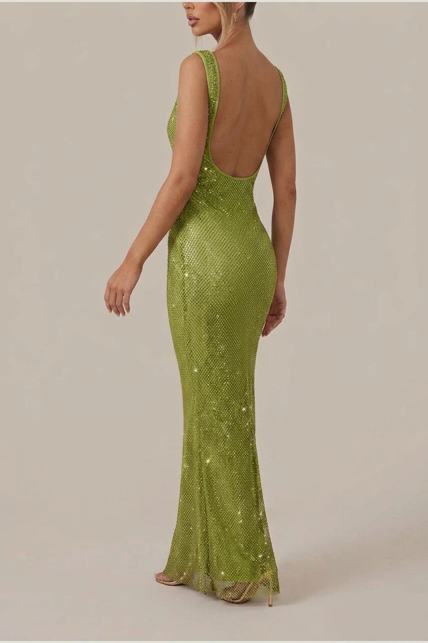 Olivia | Women's Sleeveless Sequin Maxi Evening Gown Square Neck — variant_front