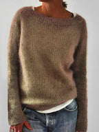 Fluffy Knit Sweater with Wide Round Neckline — variant_front