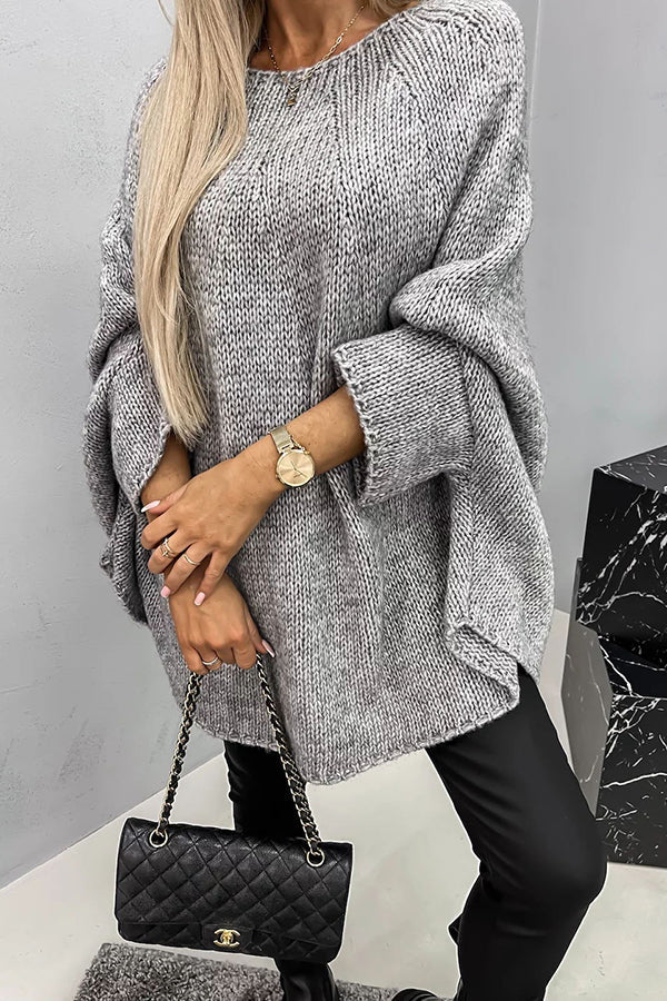 Oversized Cable Knit Sweater with Wide Sleeves and Round Neck — variant_front