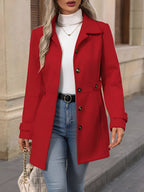 Fitted Double Breasted Trench Coat with Gold Button Detail — variant_front