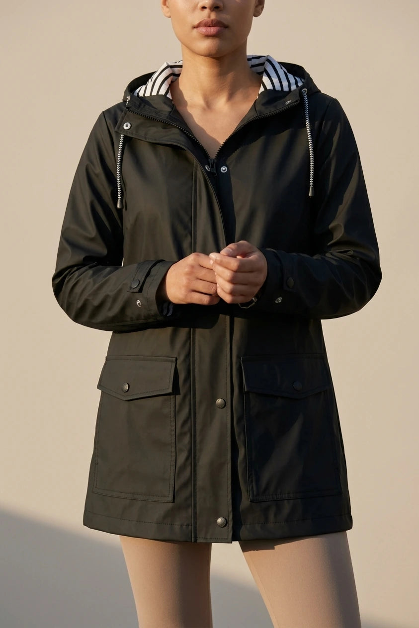 Women's Waterproof Hooded Raincoat with Zip Closure — variant_front