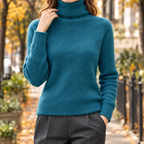 Soft Fluffy Turtleneck Sweater with Ribbed Cuffs — variant_front