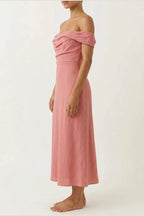 Scarlett | Women's Off-Shoulder Midi Cocktail Party Dress Cotton Blend — variant_front