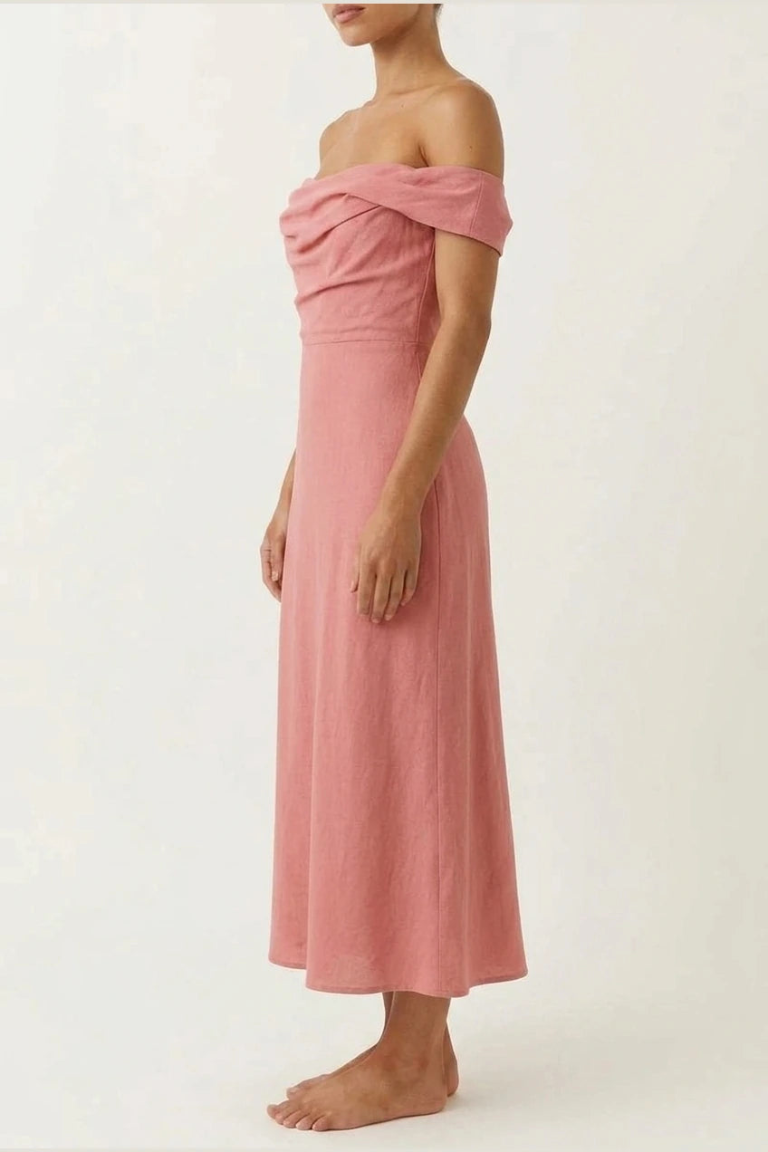 Scarlett | Women's Off-Shoulder Midi Cocktail Party Dress Cotton Blend — variant_front