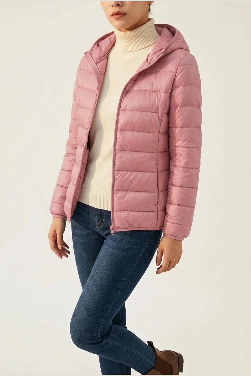 Amelia | Women's Lightweight Hooded Quilted Jacket Packable Down Puffer — variant_front