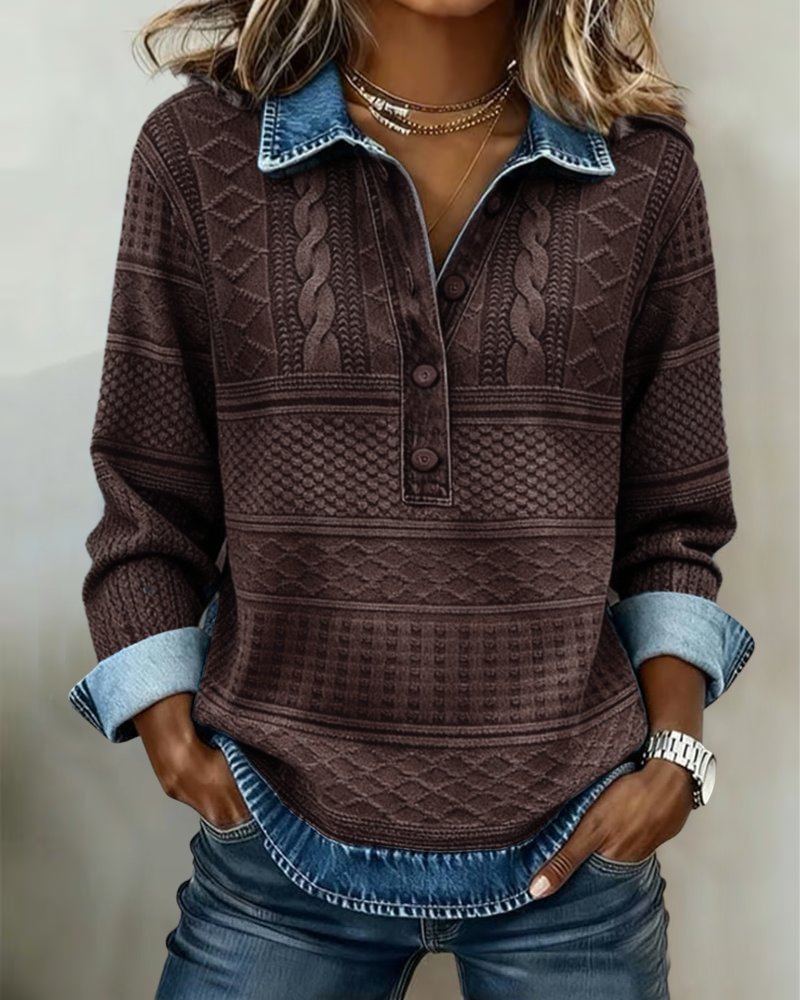 Cosy Cable Knit Jumper with Contrast Collar and Cuffs — variant_front