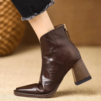 Heeled Leather Ankle Boots with Block Heel and V-Cut Front — variant_front
