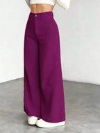 High Waist Wide Leg Corduroy Trousers with Flap Pockets — variant_front