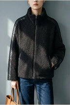 Teddy Zip Up Jacket with Stripe Detail for Women — variant_front