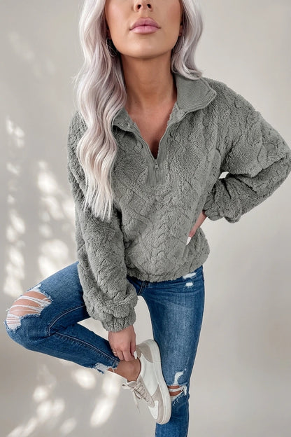 Women's Zip-Neck Fleece Pullover with Textured Finish — variant_front
