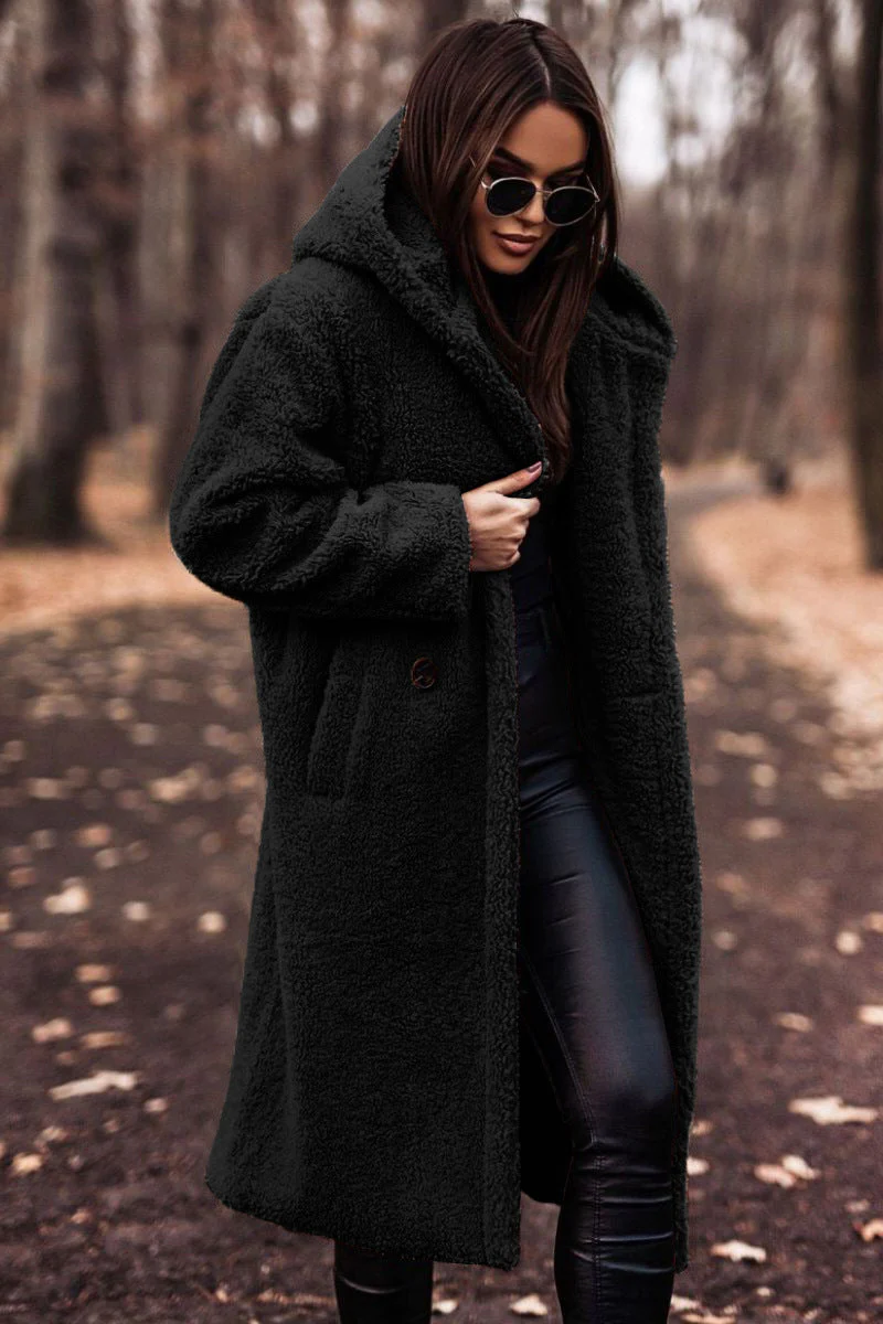 Oversized Hooded Teddy Coat with Large Front Pockets — variant_front