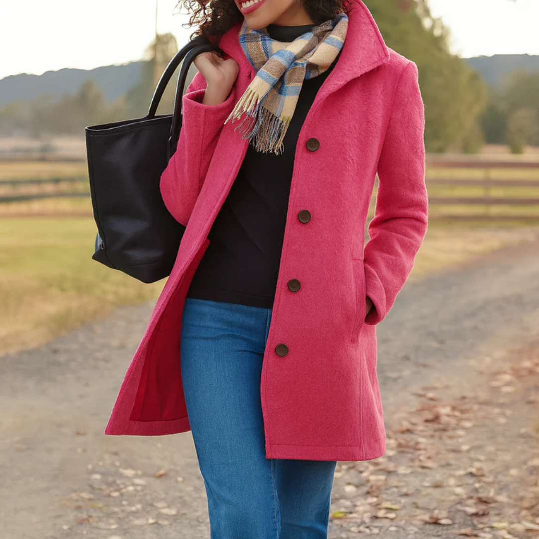 Elegant Mid Length Wool Coat with High Collar — variant_front