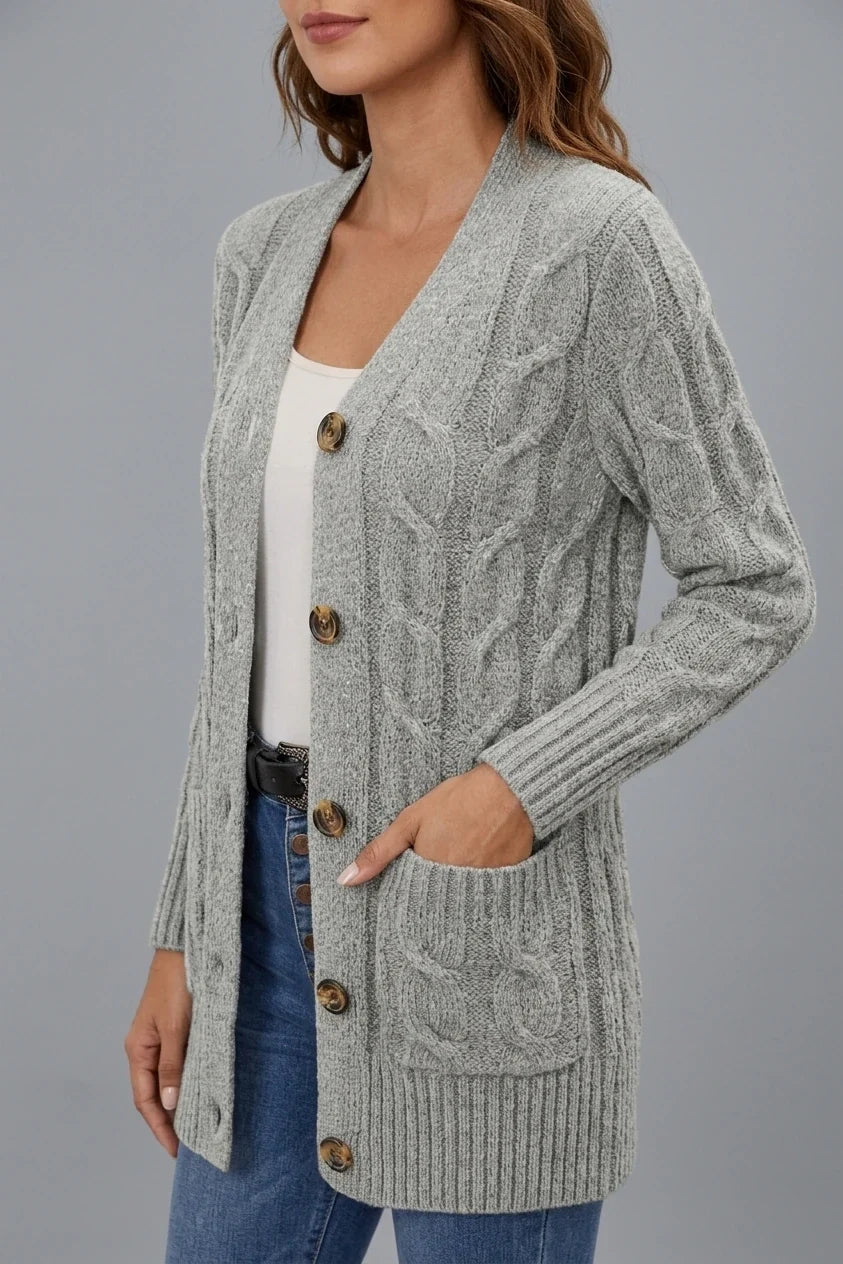 Solid Long Sleeve Cable Cardigan Women'S — variant_front