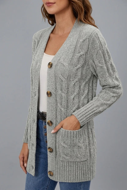 Solid Long Sleeve Cable Cardigan Women'S — variant_front